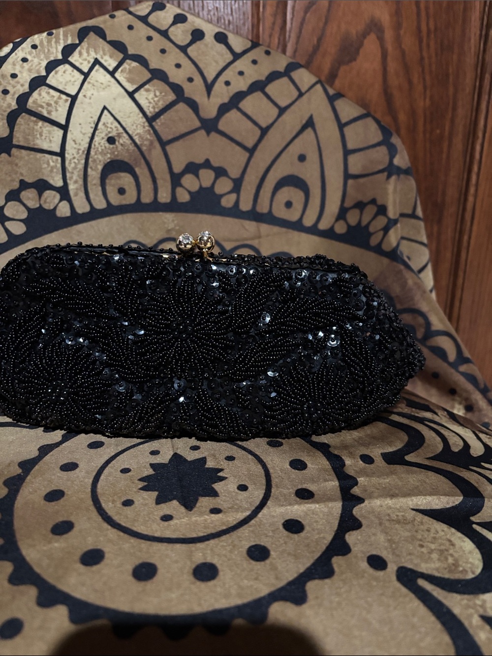 Black Beaded Evening Clutch - Unbranded